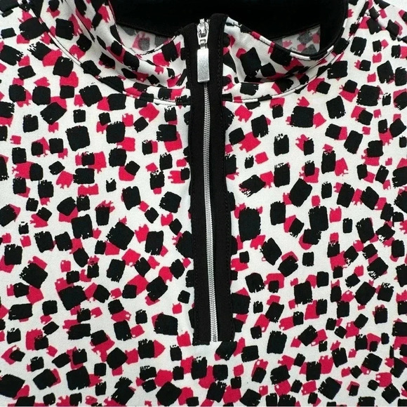 Weekends by Chico’s Woman’s Top 2 Large Black White Pink Zip Up Short Sleeve - Picture 3 of 11